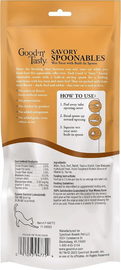 Good ‘N’ Tasty Savory Spoonables with Real Duck, Beef & Rabbit, 6 Count Tube, Triple Flavor Squeezable Lickable Wet Treats for Cats with Built-In Spoon for Less Mess2