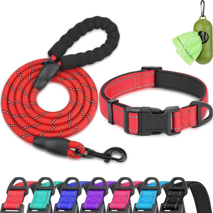 Dynmeow Reflective Dog Collar and Leash Set for Large Dogs, Teal | Soft Neoprene Padded, 6FT Climbing Rope, Ideal for Daily Outdoor Walking or Indoor Wearing, Night Visible for Safety11