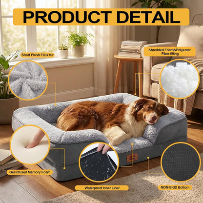 Orthopedic Dog Bed for Medium Dogs - Gel Memory Foam Pet Bed with Waterproof & Washable Cover, Contoured Bolster Design for Dogs & Cats (Grey, 30.0" L X 20.0" W X 6.3" Th)5