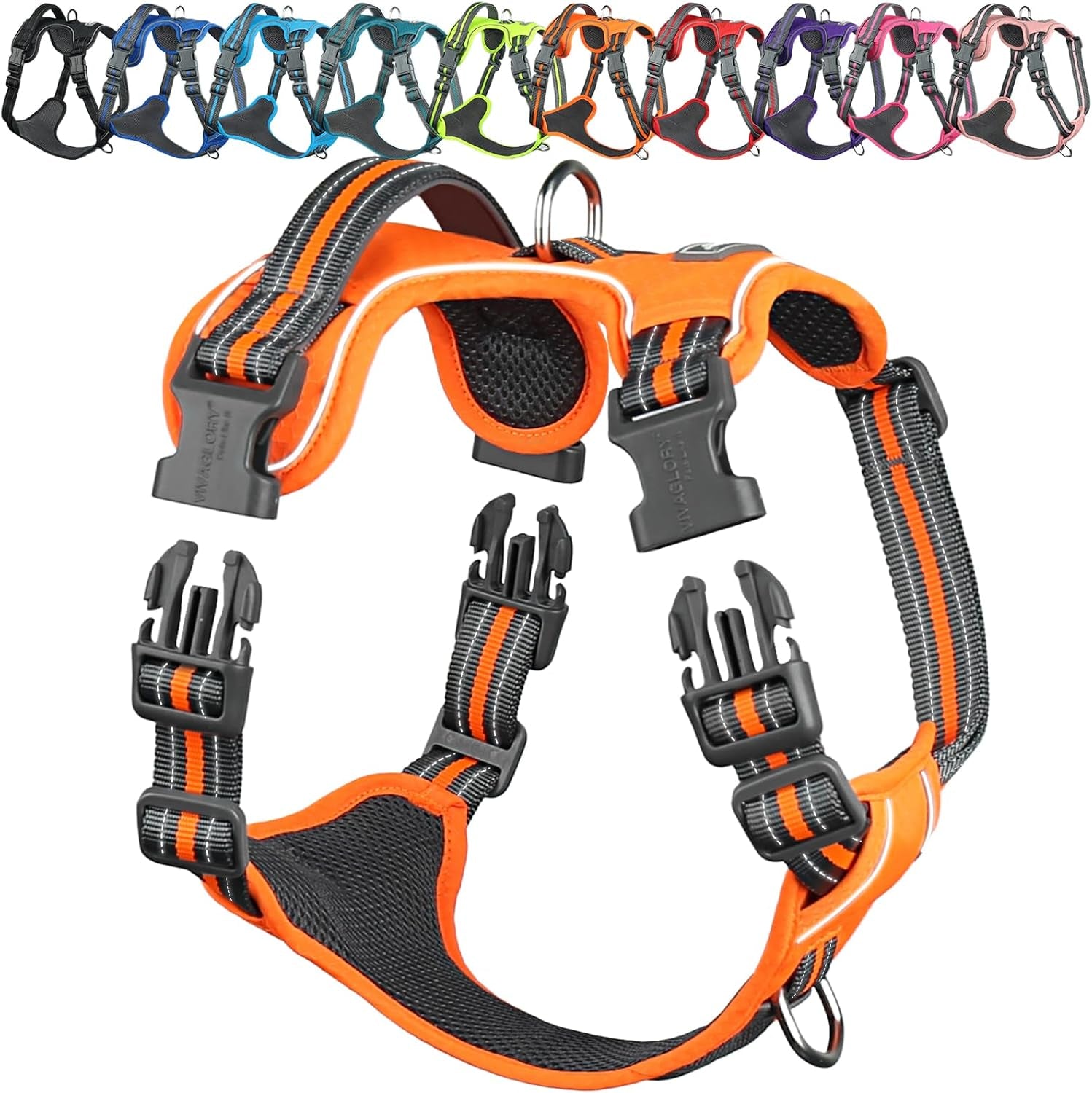vivaglory-no-pull-dog-harness-vest-harness-l-orange-patterned-with-handle-front-and-back-clip-for-training-pulling-no-pull-escape-proof-padded-adjustable-for-pet-puppy
