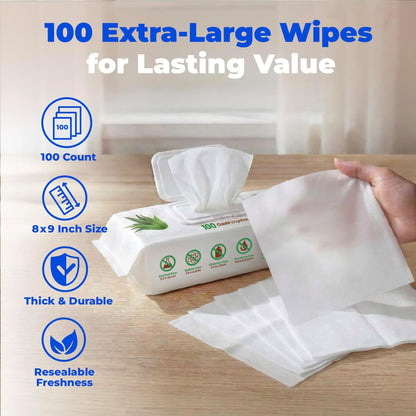 Best Pet Supplies Cleaning Dog Wipes - Hydrating Aloe, 100 Count | Unscented, Large 8X9" Pet Wipes, Vitamin E, Puppy & Cat Safe, Gentle Grooming, Resealable Pouch Prevents Drying6