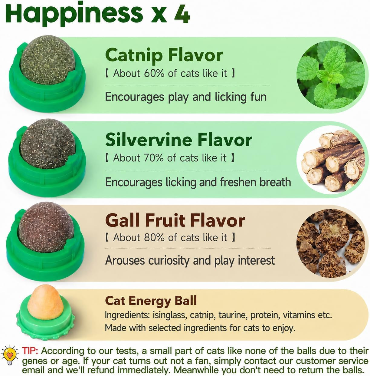 potaroma-catnip-toys-balls-4-pcs-with-extra-cat-energy-ball-edible-kitten-catnip-silvervine-toys-for-cats-lick-healthy-kitty-teeth-cleaning-dental-chew-toys-cat-wall-treats-green