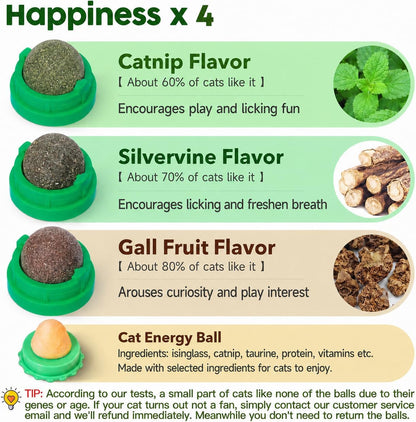 Potaroma Catnip Toys Balls 4 Pcs with Extra Cat Energy Ball | Edible Kitten Catnip Silvervine Toys for Cats Lick, Healthy Kitty Teeth Cleaning Dental Chew Toys, Cat Wall Treats (Green)2