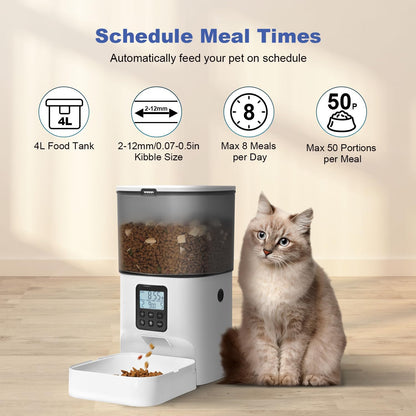 Automatic Cat Feeder, 4L Cat Food Dispenser with 10S Voice Recorder, Pet Feeder up to 8 Meals per Day, Timed Dog Feeder with Dry Food Sealed Ring2