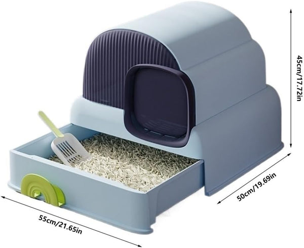 Pet Supplies, Enclosed Cat Litter Box with Hood & Drawer, Anti-Splash & Easy Clean(Blue)2