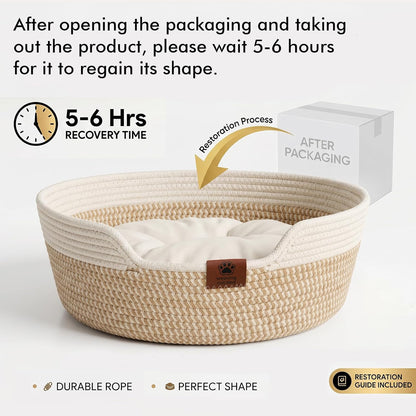 XPIY Stimulicat Handwoven Cat Basket with Fish Toy, Instinct Kitten Bed | Made of Natural Cotton Rope with a Washable Cushion. Breathable, Scratch-Resistant Pet Nest for Year-Round Comfort6