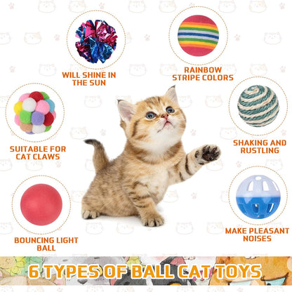Shappy 150 Pcs Cat Toys for Indoor Cats Bulk, Kitten Toys Pack, Variety Interactive Gift Including Mice Rainbow Balls Spring Crinkle Balls Gift for Kitty Kitten Cat(Classic)3