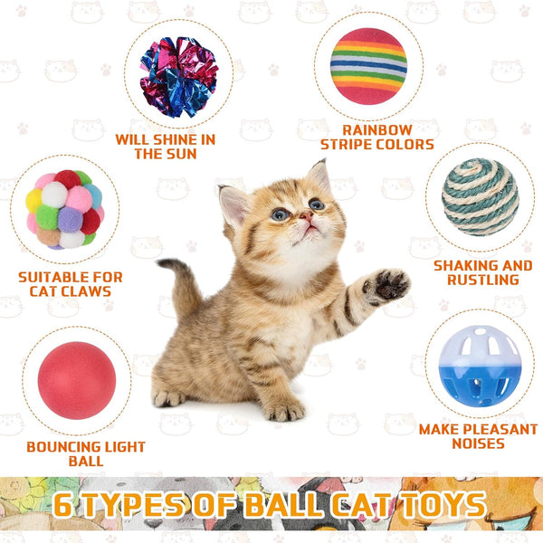 Shappy 150 Pcs Cat Toys for Indoor Cats Bulk, Kitten Toys Pack, Variety Interactive Gift Including Mice Rainbow Balls Spring Crinkle Balls Gift for Kitty Kitten Cat(Classic)3