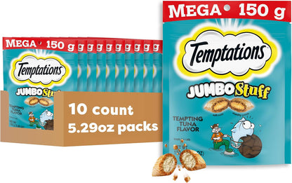 Temptations Jumbo Stuff Crunchy & Soft Cat Treats, Tuna, 14 Oz | Crunchy Outside, Soft Inside, under 2 Calories per Treat, Resealable Stay-Fresh Tub, 100% Complete & Balanced12
