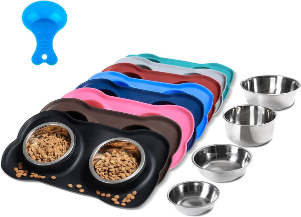 Hubulk Pet Dog Bowls 2 Stainless Steel Dog Bowl with No Spill Non-Skid Silicone Mat + Pet Food Scoop Water and Food Feeder Bowls for Feeding Small Medium Large Dogs Cats Puppies (S, Pink)11