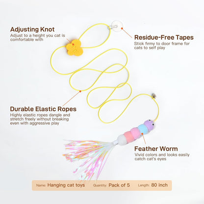 Potaroma Interactive Cat Feather Toys 5 Pcs, Cat Teaser Retractable Hanging Indoor Kitten Play Chase Exercise, Mental Physical Stimulation for All Breeds and Species | Retractable Hanging Cat Toys, Indoor Kitten Play Chase Exercise, Mental Physical Stimulation for All Breeds6