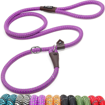 Fida Durable Slip Lead Dog Leash, 6 FT X 1/2" Heavy Duty Dog Loop Leashes, Comfortable Strong Rope Slip Leash for Large Medium Dogs, No Pull Pet Training Lead with Highly Reflective(1/2", Black)20
