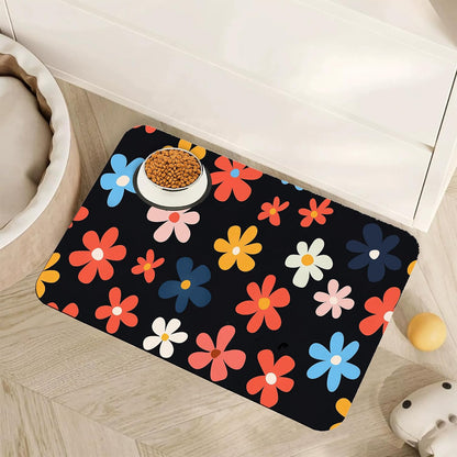 Marble Dog Cat Food Mat,Blue Teal Turquoise Gold Absorbent Pet Feeding Mat with Rubber Backing,Non-Slip Water Bowl Placemat,Indoor Pet Accessories Supplies 12"X20"9