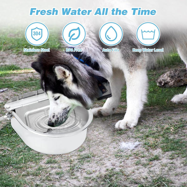 FHTONGE 304 Stainless Steel Automatic Dog Water Bowl Dispenser with Outfall | Float Valves Auto Fill, Wall-Mounted Dog Waterer for Outdoor Big Dog Livestock Poultry Horse Cow Goat Pig Chicken Duck Rabbit9