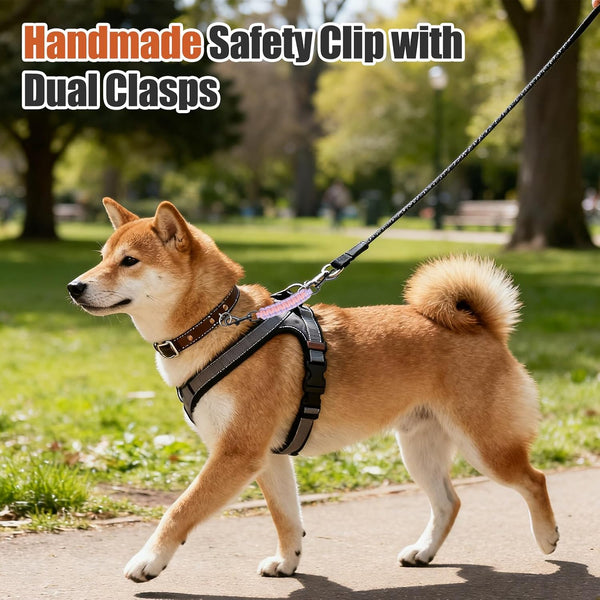Dog Collar Safety Clip with Dual Clasps,Handmade Backup Safety Strap for Dog Harness, Collars and No Pull Harness Connectors (Pink & Light Purple)5