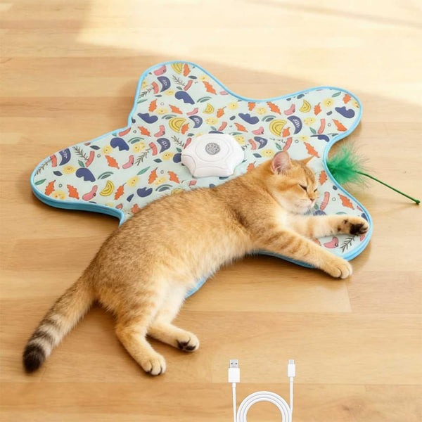 Rechargeable Automatic Cat Toy, 3-Mode Touch-Activated Interactive Toy with Random Motion, Concealed Feather & Squeaky Sound for Indoor Cats & Kittens (Blue)9