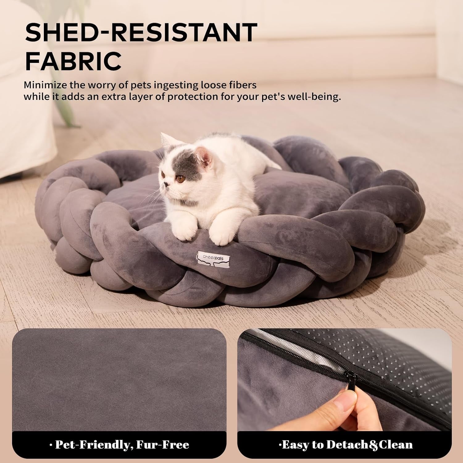 cheerpals-weave-cat-bed-for-indoor-cats-cute-pet-bed-with-washable-cushion-fluffy-kitty-bed-for-small-dogdark-gray