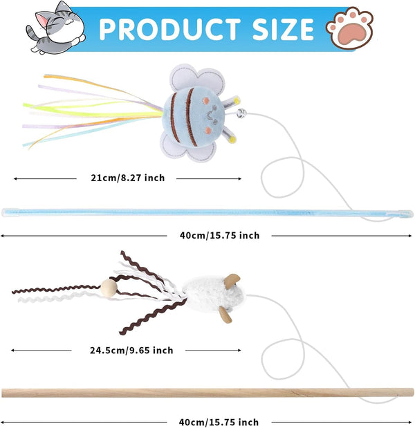 NOWFRESH Cat Wand Toy Set, 2 PCS Interactive Cat Teaser Wands with Cute Bee & Mouse Designs, Equipped with Bells and Streamers to Captivate Your Cat’S Attention2