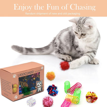LASOCUHOO Cat Toys, 30 Packs Interactive Cat Toy Pack Including Cat Crinkle Balls, Cat Sparkle Balls, Spiral Springs for Kitten （Random Color）7