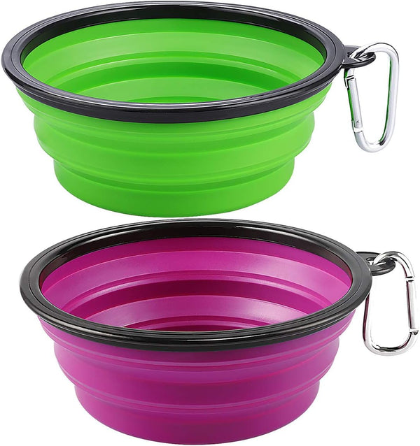 Kytely Large Collapsible Dog Bowls 2 Pack, 34Oz Foldable Dog Travel Bowl, Portable Pet Water Food Bowl with Clasp, Pet Cat Feeding Cup Dish for Traveling, Walking, Hiking (Black+Blue)11