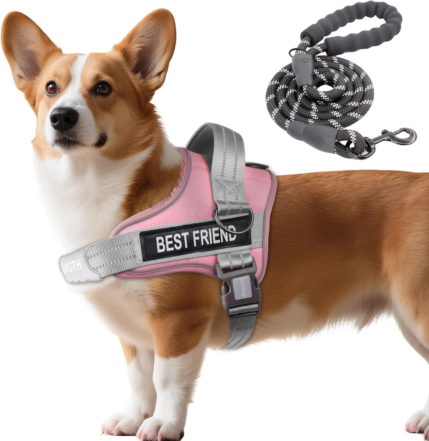 auroth-dog-harness-and-leash-set-soft-padded-service-dog-vest-with-5-25ft-dog-leash-no-choke-easy-on-pet-vest-adjustable-reflective-no-pull-pet-vest-medium-sized-dog-easy-walking-and-training