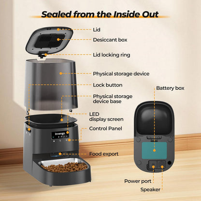 Automatic Cat Feeder with App Control, 5L Food Dispenser for Cats and Small Dogs, 2.4/5G Wi-Fi, Programmable Portions, Anti-Jam & Fresh-Lock, Stainless Steel Bowl, Easy to Clean7