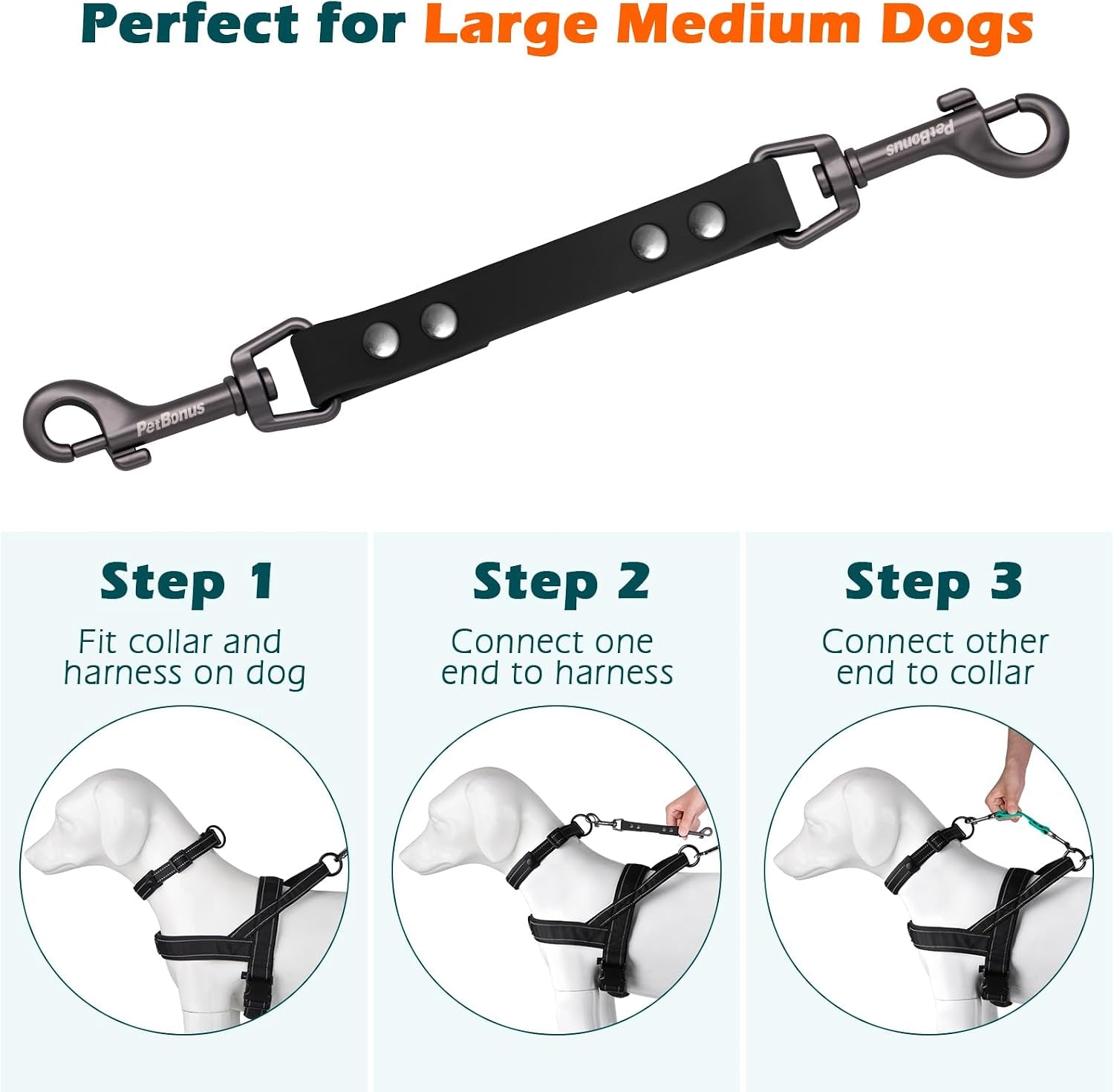 petbonus-waterproof-dog-collar-safety-clip-odor-proof-backup-safety-clip-for-harness-prong-standard-collars-heavy-duty-double-ended-clasp-durable-dog-leash-connector-for-training-walking-black