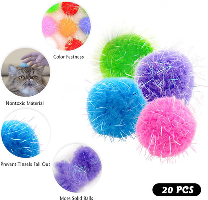 20PCS 1.5INCH Extra Large Cat'S Favorite Chase Glitter Ball Toy | Sparkle Pom Pom Balls3
