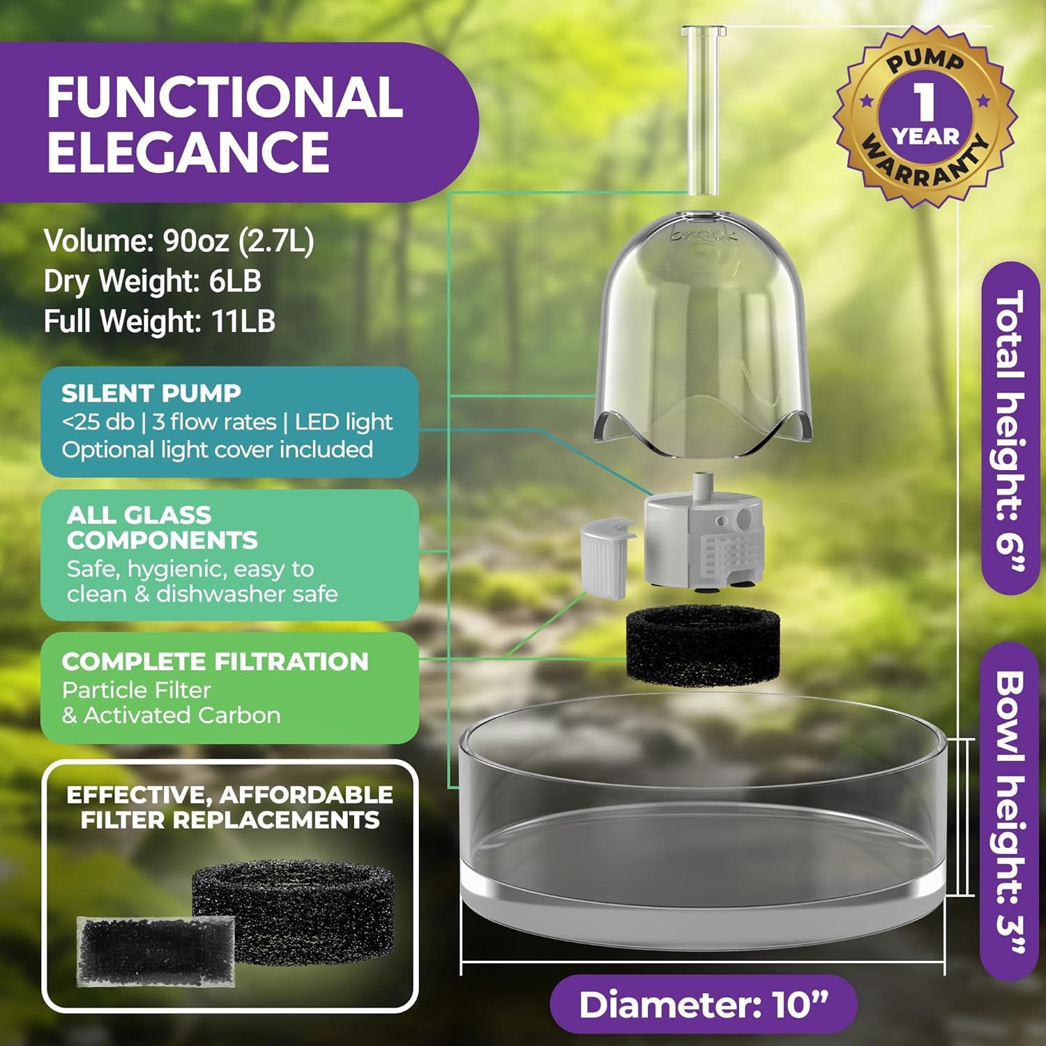 brook-glass-cat-water-fountain-90oz-dishwasher-safe-pet-dog-fountain-automatic-2-7l-drinking-water-dispenser-quiet-easy-to-clean-glass-bowl-filters-included-for-indoor-cats-kittens-dogs