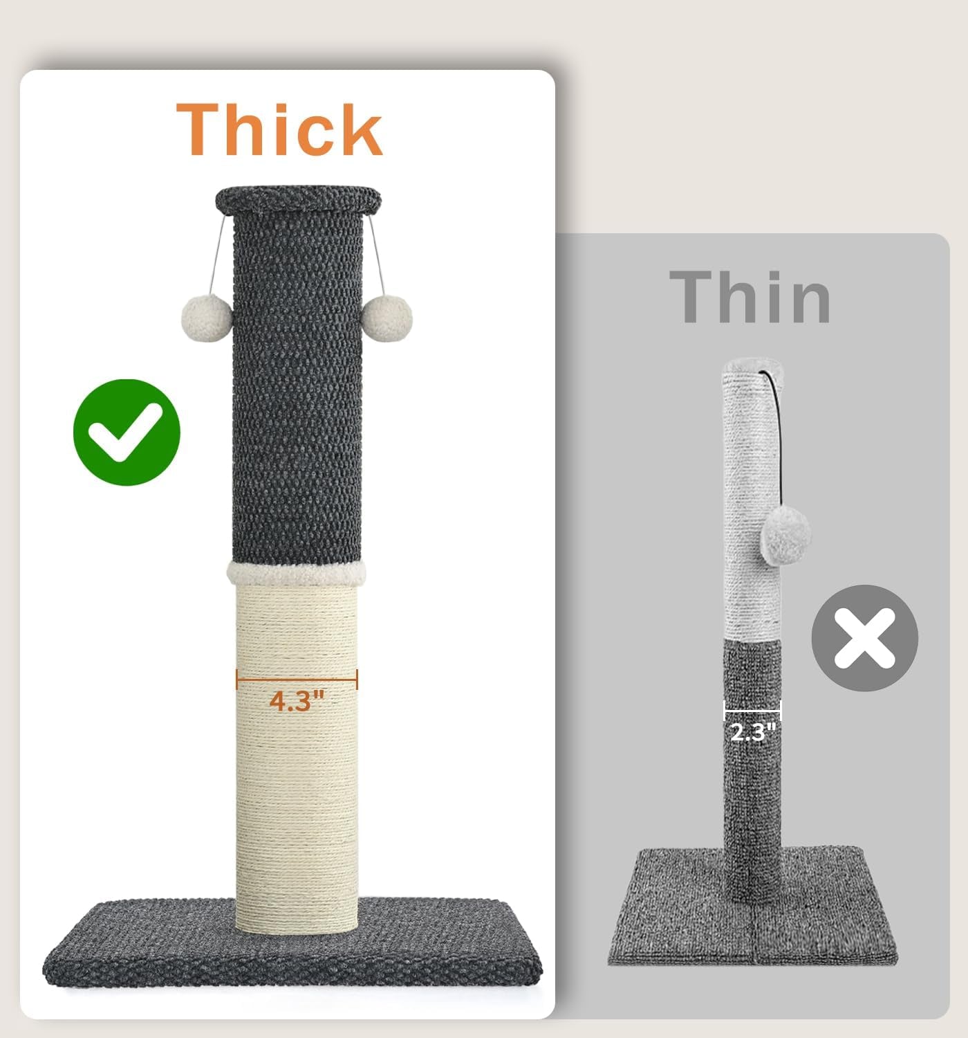 made4pets-tall-cat-scratching-post-with-sisal-carpet-for-indoor-cats-33-cat-scratcher-with-wide-stable-base-interactive-hanging-toys-ideal-for-adult-cats-large-breeds-and-full-body-stretching