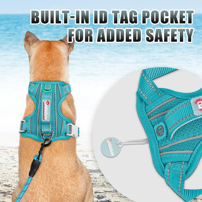 BARKBAY No Pull Dog Harness Large Reflective Dog Harness with Front Clip and Easy Control Handle for Walking Training Running with ID Tag Pocket(Ocean Blue,L)2