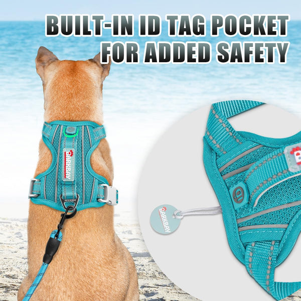 BARKBAY No Pull Dog Harness Large Reflective Dog Harness with Front Clip and Easy Control Handle for Walking Training Running with ID Tag Pocket(Ocean Blue,L)2