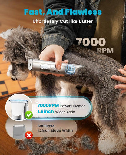 Oneisall 4 in 1 Dog Grooming Kit with LCD Display | Paw Hair Trimmer & Nail Grinder, Rechargeable, Cordless, Low Noise, IPX7 Waterproof, 3 Speeds Pet Grooming Clippers7