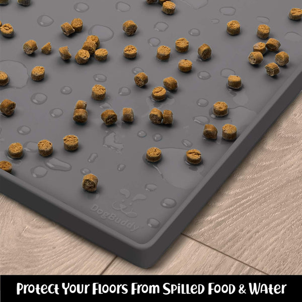 Dogbuddy Dog Food Mat – Waterproof Dog Bowl Mat for Food and Water, Silicone Pet Feeding Mats for Floors, Non-Slip Placemat with High Edges for Dogs Bowls, Puppy Essentials (L: 24" X 16", Shadow)7