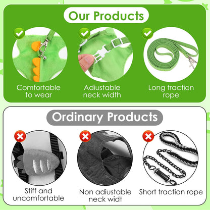 Ferret Harness and Leash Set Small Animals Vest Harness with Safe Bell Dinosaur Shaped Leash Set for Baby Rabbit Guinea Pig Teacup Chihuahua Mouse and Other Small Pet3