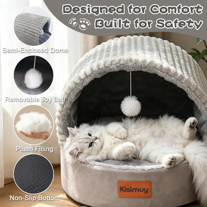 Cat Bed Cave with Pillow & Cat Toys, Cat Bed for Indoor Cats & Dog | 17.7In, up to 15 Lbs, Dual-Sided Cushion, Reversible Comfort for All Seasons, Semi-Enclosed Design, Machine Washable, Grey7