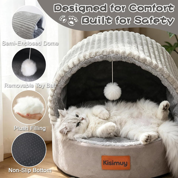Cat Bed Cave with Pillow & Cat Toys, Cat Bed for Indoor Cats & Dog | 17.7In, up to 15 Lbs, Dual-Sided Cushion, Reversible Comfort for All Seasons, Semi-Enclosed Design, Machine Washable, Grey7