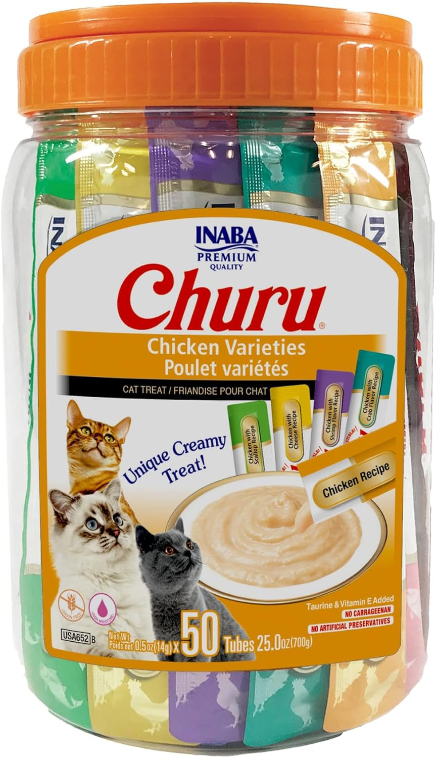 inaba-churu-cat-treats-lickable-squeezable-creamy-puree-cat-treat-with-green-tea-extract-taurine-0-5-ounces-each-tube-50-tubes-tuna-chicken-variety