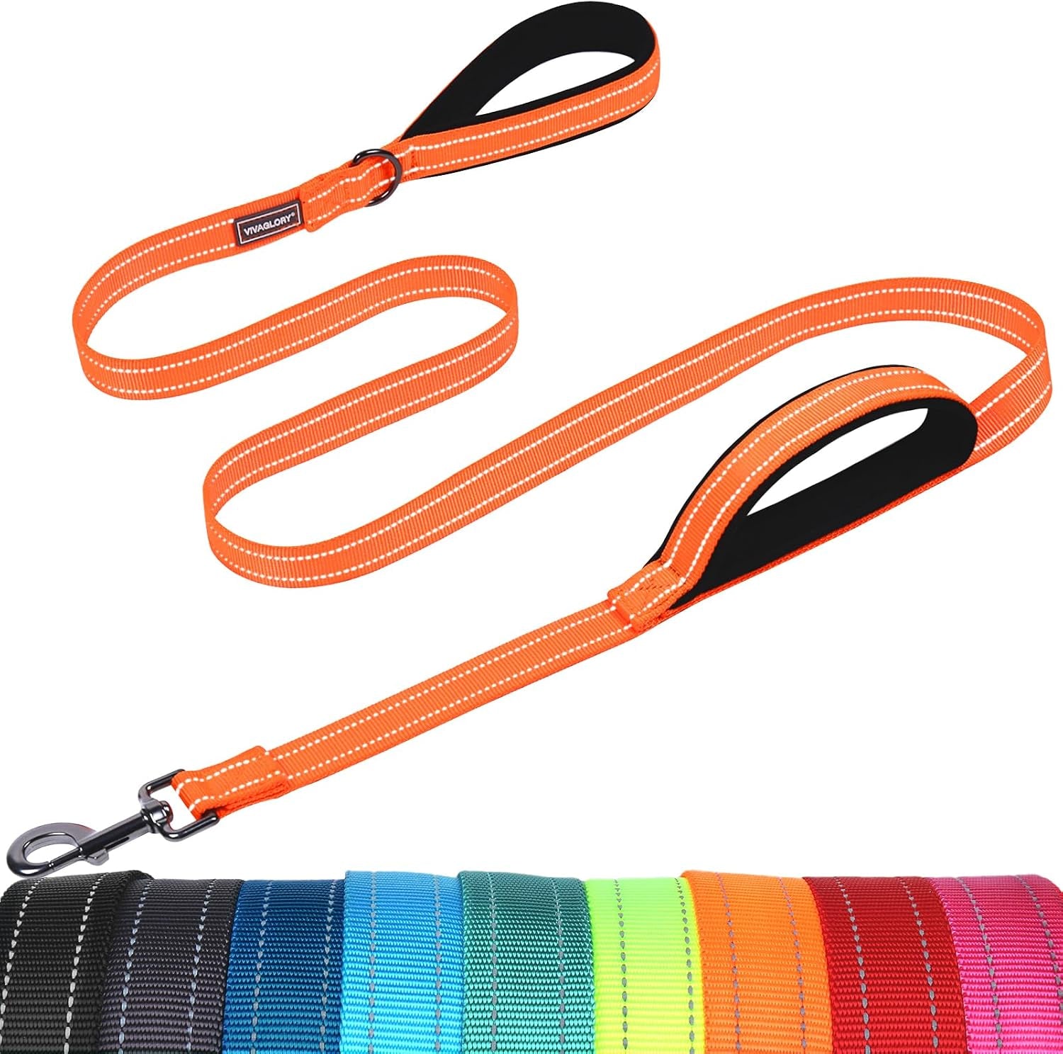 vivaglory-double-handle-dog-leash-twingrip-6ft-x-1in-navy-dog-leash-for-collar-with-traffic-handle-2-loop-for-walking-training-traffic-control-reflective-heavy-duty-puppy-pet