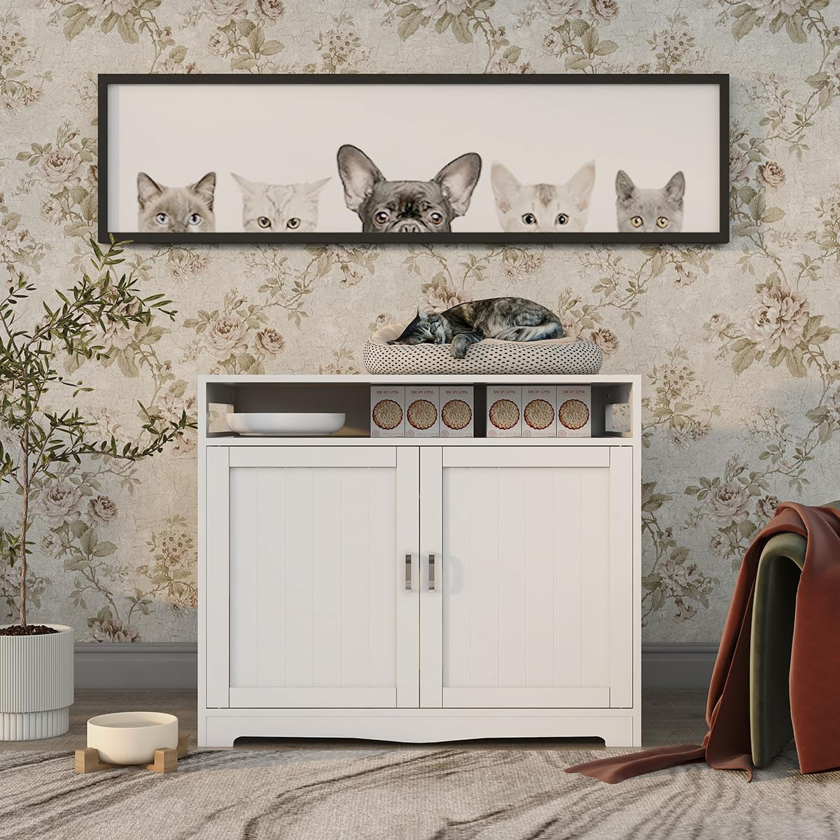 31-5-l-white-cat-litter-box-enclosure-with-hidden-plug-2-doors-indoor-large-cat-washroom-storage-bench-side-table