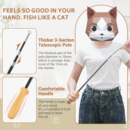 ROSAUI Cat Teaser Wand Toys, Interactive Bird Toys for Indoor Kittens, 42.15’’ Long Cat Fishing Pole Toys, 2Pcs Wires and 5Pcs Natural Refills, Sustainable Wooden Handles, Exercising, Playing3