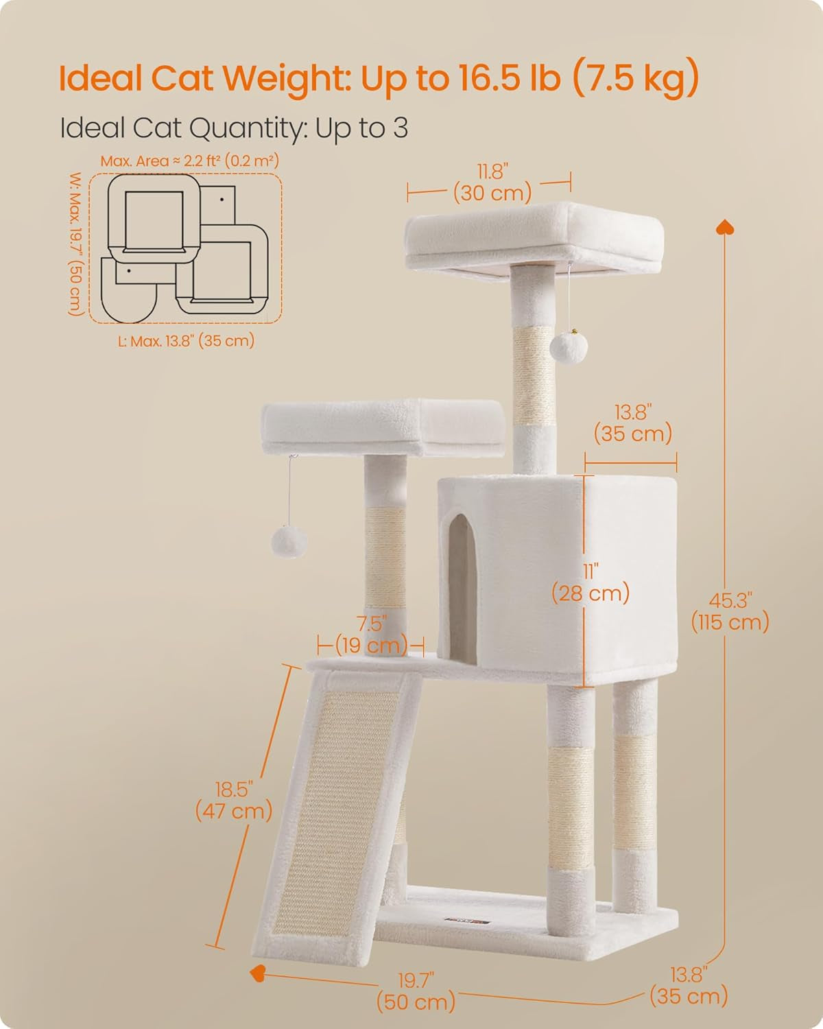 feandrea-cat-tree-45-3-inch-cat-tower-plush-condo-scratching-post-white-45-3-inch-cat-tower-plush-condo-with-scratching-post-ramp-perch-spacious-cave-cream-white