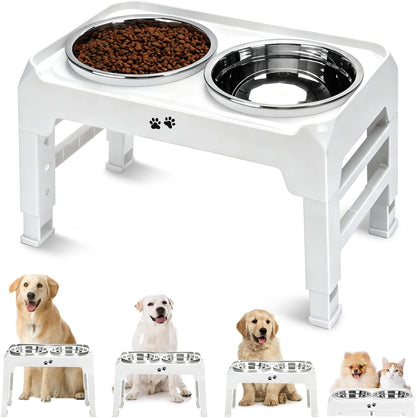 COMESOON Elevated Dog Bowls for Small Medium Dogs, 3 Height Adjustable Raised Stand with 2 Thick 6" Stainless Steel Food Bowls, Non-Slip Feeder Adjusts to 2.75", 6", 7.5", Black16