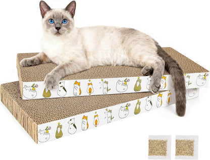 Patiencet Cat Scratch Pad with Box, 4 Pack Cardboard Cat Scratcher Lounge Bed for Indoor Cats, Reversible Corrugated Scratching Board Refill with Catnip13