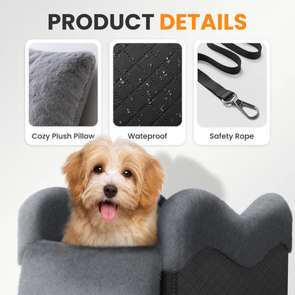Center Console Dog Car Seat for Small Dogs under 11Lbs, Grey | Anti-Collapse, Safety Tether, Faux Rabbit Fur-Lined & PU Leather Cover, Washable Puppy Seat for Suv/Truck, Ideal for Travel6