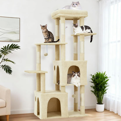 Takywep Beige 61" Heavy Duty Cat Tree for Large Indoor Cats & Maine Coon, Warm Multi-Level Cat Tower with Extra Large Perch, 2 Spacious Condos, Natural Sisal Scratching Posts & Interactive Toys1