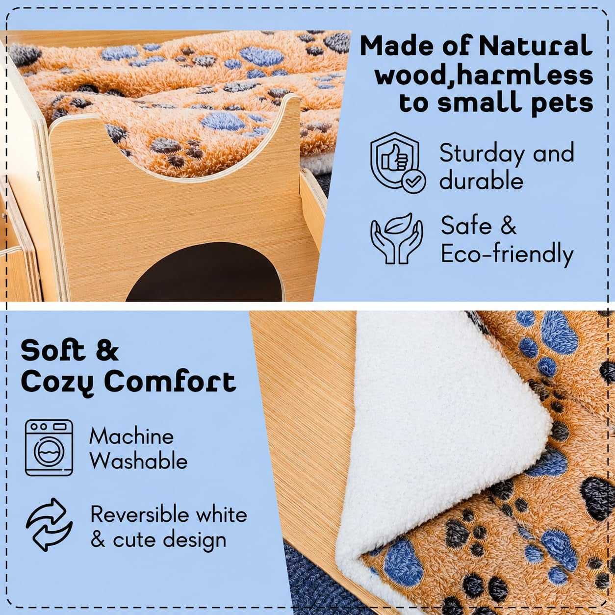 guinea-pig-wooden-hideout-with-built-in-feeder-screw-assembled-natural-wood-castle-with-absorbent-fleece-mat-ramp-accessories-cozy-safe-hideaway-for-small-pets-to-rest-play-explore
