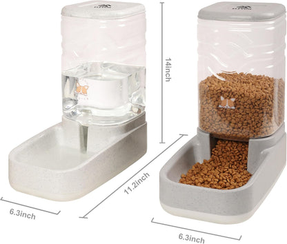 Elevon Automatic Cat Feeder, Gravity Food and Water Dispenser Bowl Set for Small Medium Dogs Animals, Pet Feeder Dispenser Storage Food, 3.8L Large Capacity, White & Gray2
