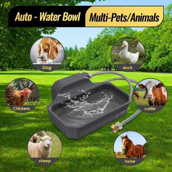 FICUSWIN 135OZ Automatic Water Dispenser for Large Dogs Patented Outdoor Dog Water Bowl Dispenser Automatic Dog Feeder Fit 3/4'' GHT Faucet Dog Waterer Include Water Hose Extra-Large Drinking Area6
