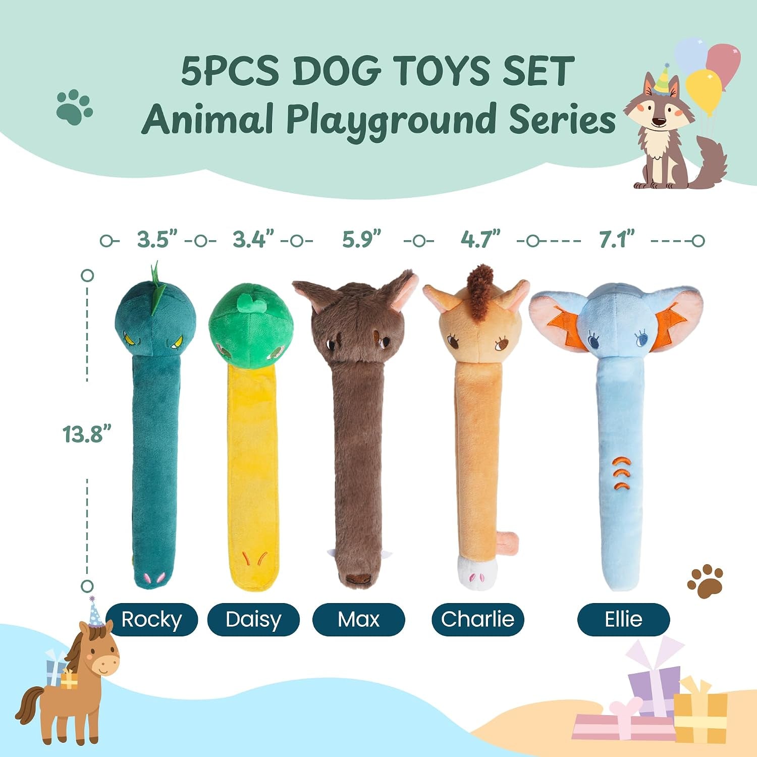 nocciola-dog-squeak-toys-5pcs-dog-toys-to-keep-them-busy-for-aggressive-chewers-hide-and-seek-crinkle-dog-toy-for-large-dogs-long-face-wild-animals-playground-series